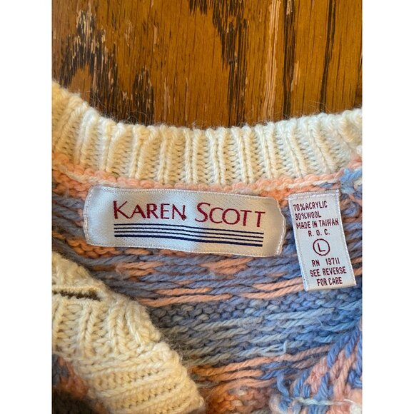 Vintage Karen Scott Nordic-Inspired Knit Cardigan Sweater Size L Acrylic & Wool - Picture 4 of 6